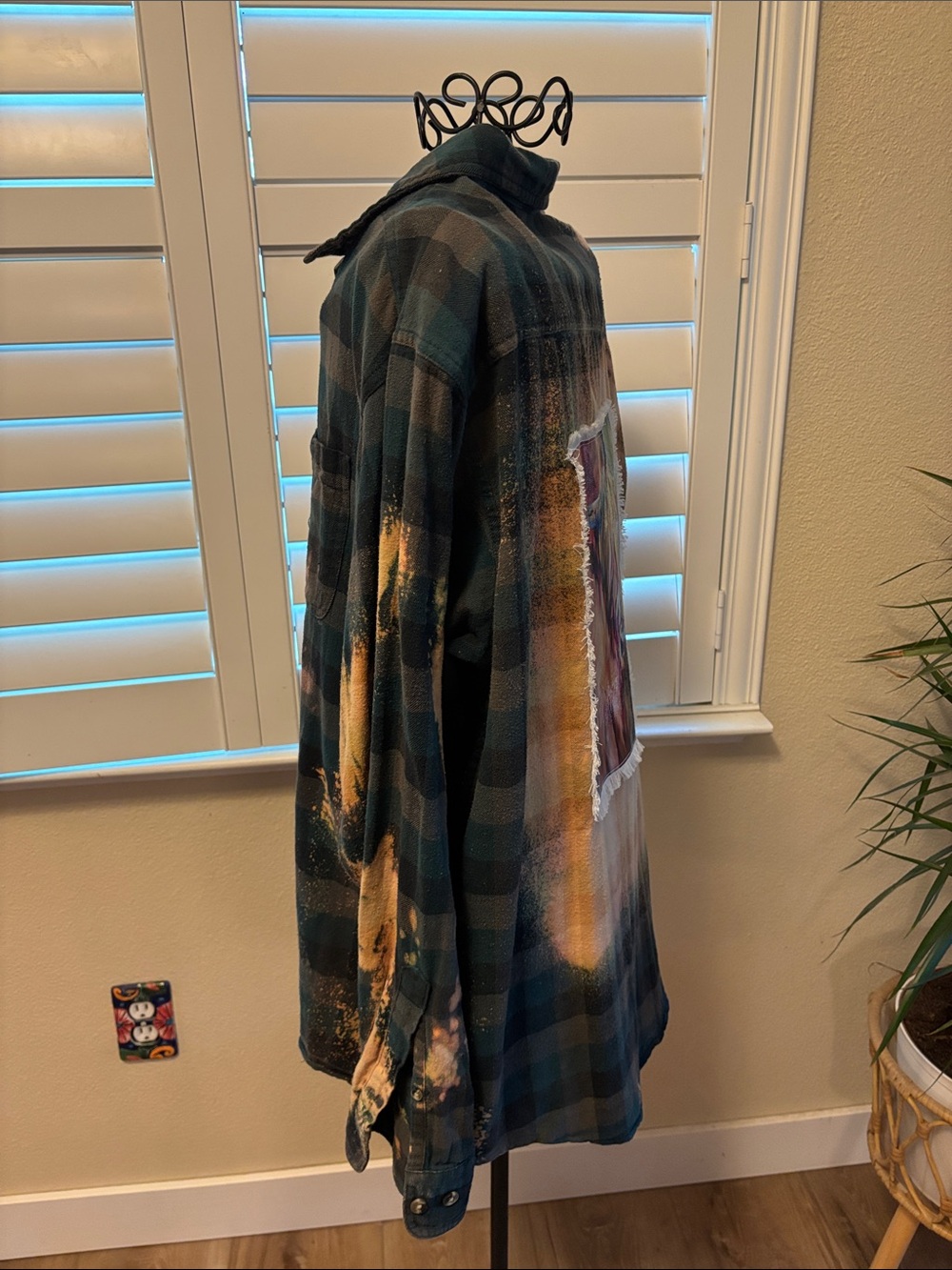 Handmade one of kind distressed flannel with Colorful Highland Cow Patch - Picture 6 of 6